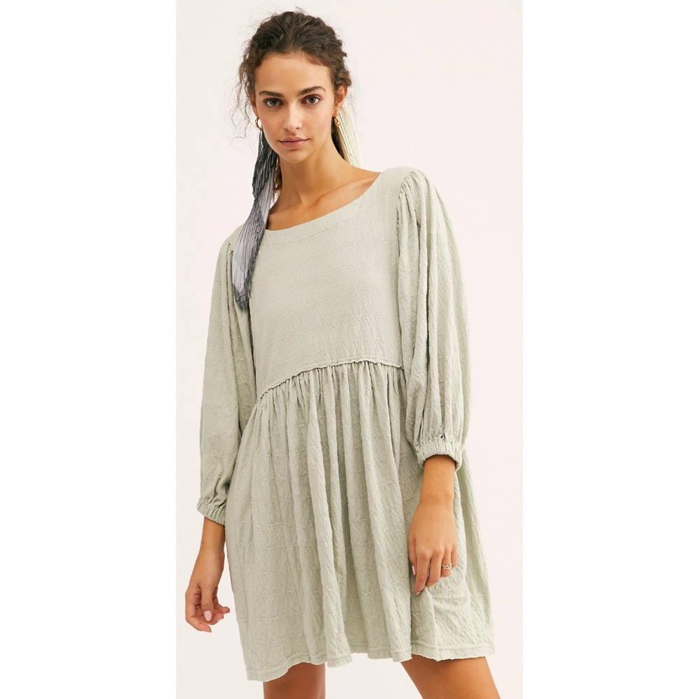 Free People sage green balloon sleeve mini dress